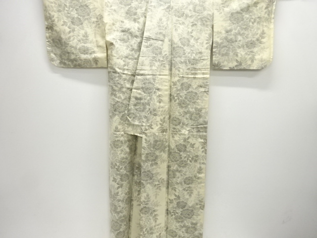  草花模様織り出し手織り紬着物